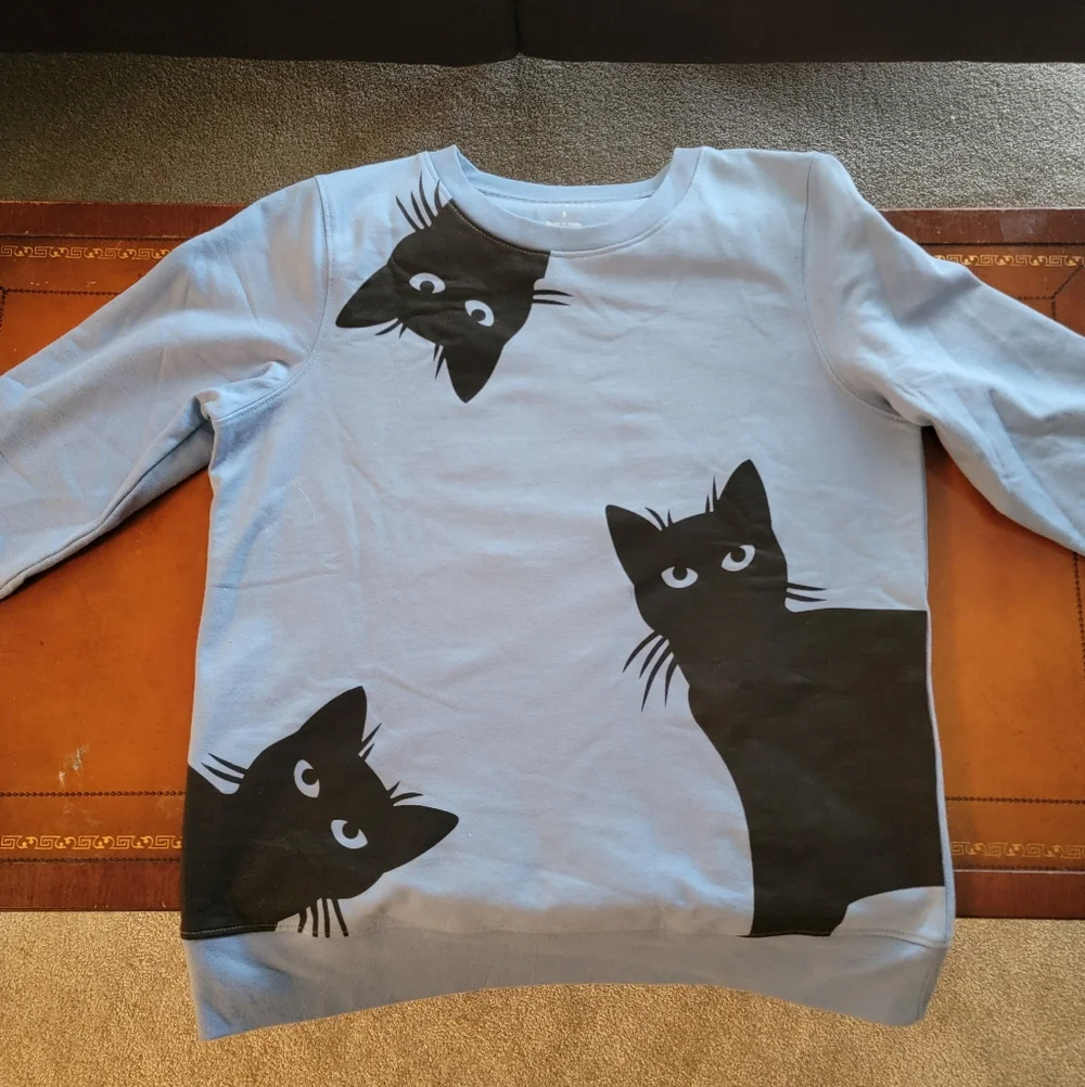 Light Blue Cat Print Pet Lover Sweatshirt Sz S